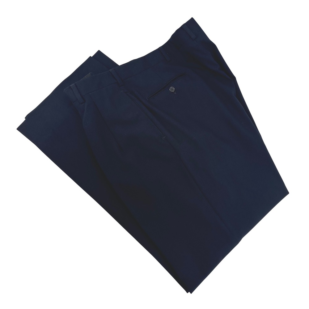 Navy Blue Dress Pants Mens 34x29 Pleated Relaxed Fit Trouser Office Academia